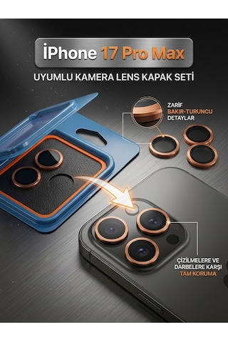 Apple iPhone 17 Pro Max Uyumlu Kamera Koruyucu Lens Turuncu