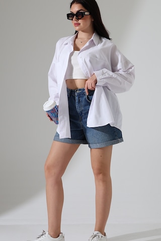 Gömlekçiniz Oversize Poplin Kumaş Çift Cepli Kadın Tunik Gömlek