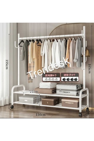 Metal Beyaz Portmanto Konfeksiyon Askısı Ayaklı Askılık Elbise Askılığı 155 150 Cm Beyaz