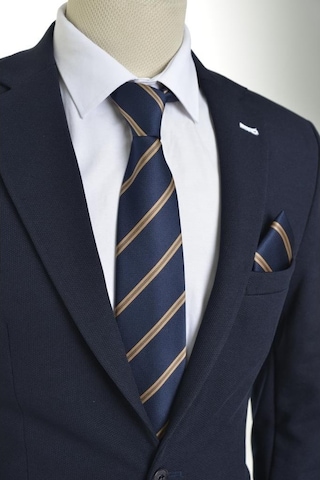 Brianze Vizon Çizgili Lacivert Mendilli Kravat Lacivert