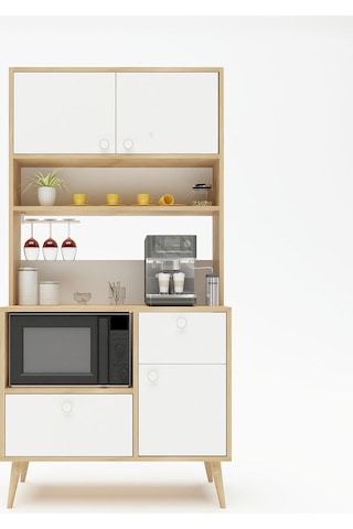 Floradesign Latte Kahve Köşesi / Çok Amaçlı Dolap / Airfryer Dolabı / Mutfak Organizeri Meşe