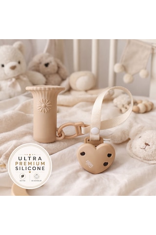 Tgm Baby Minilok Ultra Premium Silikon Rusk Tutucu Ve Emzik Askısı Açık Kahverengi
