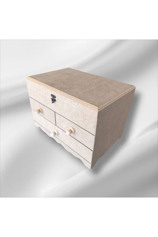 Ahşap Boyanabilir- Ham Mdf- 3 Çekmeceli-4bölmeli Organizer Kutu