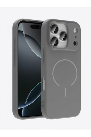 Apple iPhone Uyumlu 17 Pro Max Magsafe Özellikli İçi Kadife Yumuşak Aqua Silikon Kılıf Gri