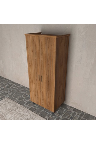 Soft Wood 2 Kapaklı Masif Ahşap Gardırop Ceviz