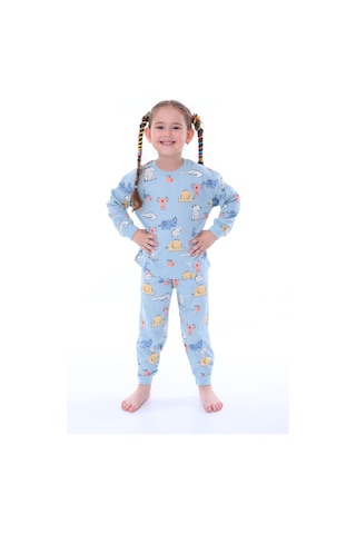 Zuzunga Sevimli Hayvanlar Koala-fil-timsah Unisex Yavruağzı Pijama Takımı Mavi