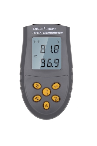 Singree Hs6802 Dijital Termometre: Çift Satırlı Lcd, Tek/çift Kanal Ölçüm, Maks/min/değer Farkı, Alarm Ve Veri Tutma Fonksiyonu Pil Dahil Değil