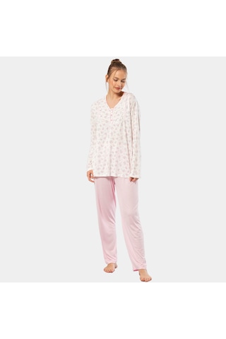 Türen Empirme Patlı Battal Uzun Kollu Pijama Takım 3366/pembe 001