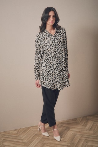 Fullamoda Fullamodest Leopar Desenli Büyük Beden Palazzo Takım- Siyah 24YGB190200991-Siyah