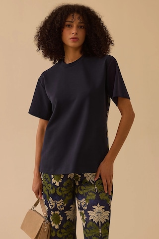 Seçil Kadın Tropik Desen Yuvarlak Yaka T-shirt 0003 Lacivert
