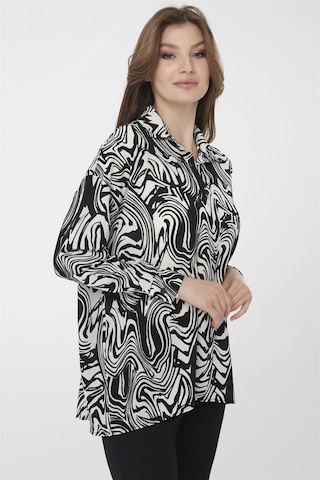 Desen Triko Kadın Zebra Desenli Gömlek 22802 Siyah