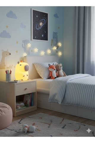 Capy Bara Yumuşak Çocuk Gece Lambası Sarzlı Dokundukça Renk Değişir Beyaz - Krem