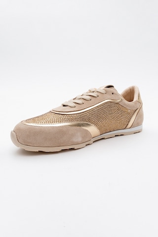 Luvishoes Luvi Shoes Bonia Bej Süet Altın Taşlı Hakiki Deri Kadın Spor Ayakkabı Bej-süet Bej