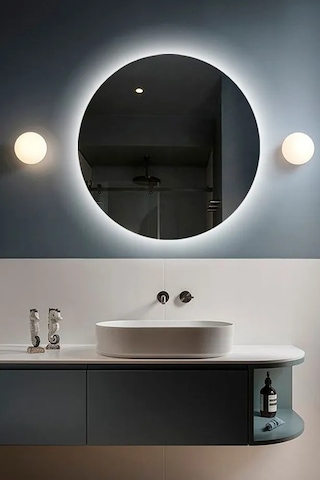 Fawdecor Led Işıklı Yuvarlak Dekoratif Duvar Aynası 80x80 Beyaz