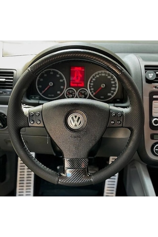 Volswagen Golf 5-polo Araca Özel Dikmeli Direksiyon Kılıfı Microfiber Carbon-noktalı Siyah