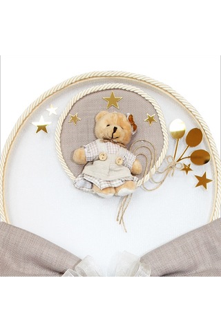 Kasnaklı Fiyonk Ve Ayıcıklı 30cm Kapı Süsü - Toprak Çok Renkli