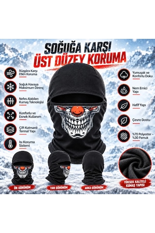 Storeşahin Unisex Şık Palyaço Desenli Balaklava Kışlık Tam Yüz Maske Termal Nefes Alan Esnek Kask Altı Boyunluk Shn0720 Siyah
