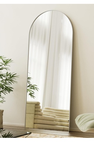 Zer 180x66 Kemerli Zemin Aynası,tam Boy Aynalı Duvar Aynası, Yatak Odası, Giyinme Odası İçin Standlı GÜMÜŞ