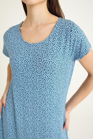 Dökümlü Rahat Kalıp Günlük Penye Kumaş Elbise Mavi