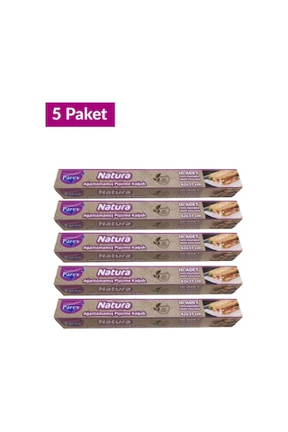 Natura Ağartılmamış Hazır Kesilmiş Pişirme Kağıdı 10 Lu 5 Paket