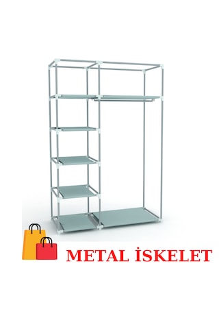 Beyazpazar Bez Dolap Metal Profil Yeni Gardırop Fermuarlı Gri