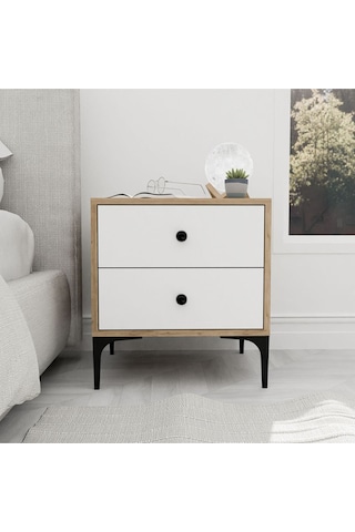 3710 Agata 2 Çekmeceli Ayaklı Komodin Sepet-beyaz