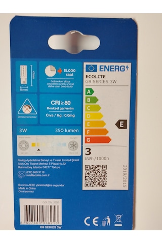 Ecolite 3'lü Paket G9 3w Led Ampul Gün Işığı Sarı Işık