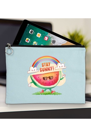 Bk Gift Yaz Temalı-7 Açık Mavi Tablet Çantası 30x21cm, Apple iPad Uyumlu Çantası, Baskılı Tablet Kılıfı