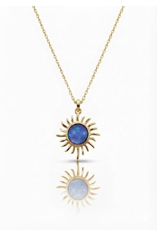 Gümüş Opal Taşlı Mini Güneş Kolye - 925 Ayar Gümüş Gold