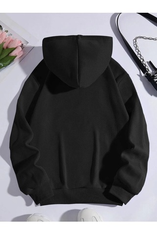 Arc Shoping Baskılı 3 İplik Şardonlu Sweatshirt - Siyah Unisex Oversize Kapüşonlu 1siyah