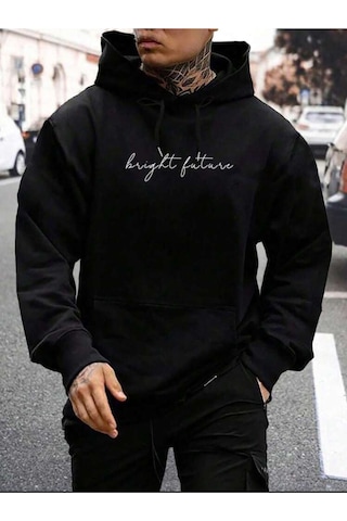 Kapüşonlu Oversize Sweatshirt Siyah Bright Future Siyah
