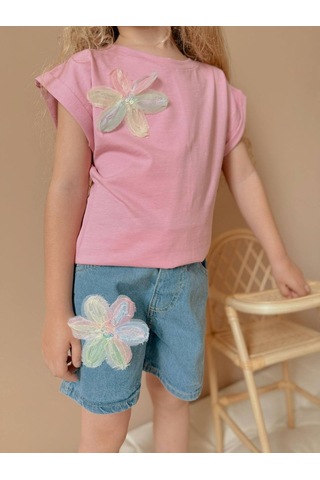 Jolly Kids Kız Çocuk Kot Jean Şortlu Badili Takım Pembe