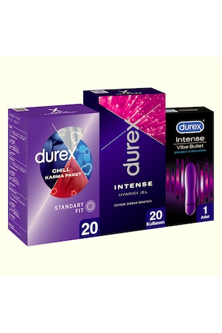 Durex Chill Prezervatif 20'li + Intense Uyarıcı Jel 10 ML + Delight Bullet Titreşimli Halka