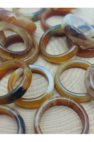 Akik Taşı Yüzük Karamel Alacalı Faset Kesim 6mm Kalınlık 59912 Bakır