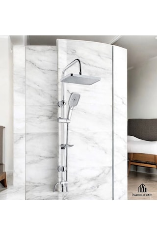 İsaoğlu Yapı Banyo Duş Seti Hybrid Diktörtgen Tasarım Paslanmaz Tepe Yağmurlama Sistemi Gri