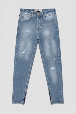 Erkek Skinny Fermuarlı Paça Detaylı Jean Açık Mavi 001
