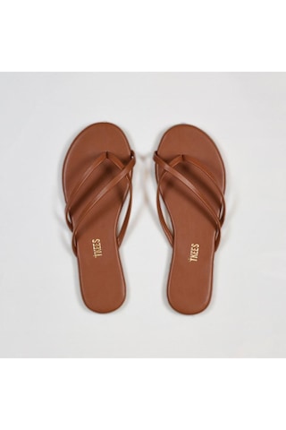 Tkees Kadın Taba Çift Bant Günlük Şık Parmak Arası Terlik-4105 Taba