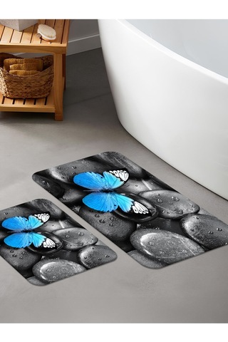 Dijital Baskılı Yıkanabilir Kaymaz Taban 2li Banyo Halısı Paspas Klozet Takımı 5093b