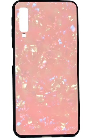 Galaxy Uyumlu A7 2018 Kılıf Mermer Desenli Marbel Temperli Cam Silikon Kılıf Pembe