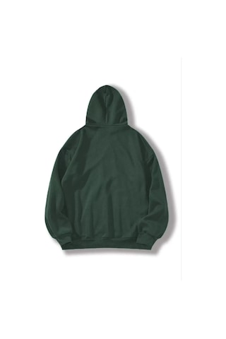 Primemagazam Kadın Kapüşonlu Kanguru Cepli 3 İplik Pamuklu Düz Hoodie Sweatshirt - Haki Çeşitli