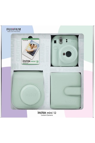 Fujifilm Instax Mini 12 Fotoğraf Makinesi + 10'lu Film Kare Albüm + Deri Kılıf Bundle Box Yeşil