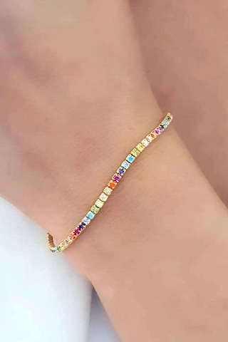 Renkli Swarovski Taşlı 925 Ayar Gümüş Üzerine Altın Kaplama Bilek