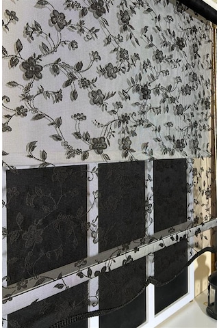 Storburada Çift Mekanizmalı Siyah Tül Perde Ve Ekru Stor Perde Stb45248-v112 Siyah