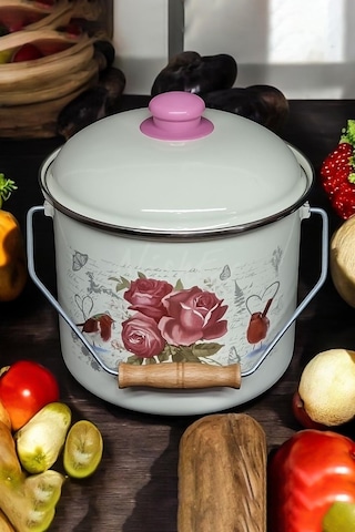 Nishev Zarif İtalyan Ebru Emaye Yoğurt, Tahıl, Bakliyat Tencere Seti Emaye Bakraç