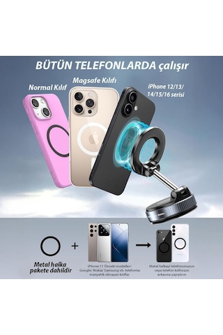Manyetik Vakumlu Katlanır 360 Dönebilen Araç İçi Telefon Tutucu