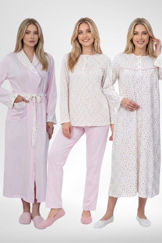 Mecit Pijama Mecit 6384 Pembe Büyük Beden Kadın Sabahlık Pijama Gecelik Seti