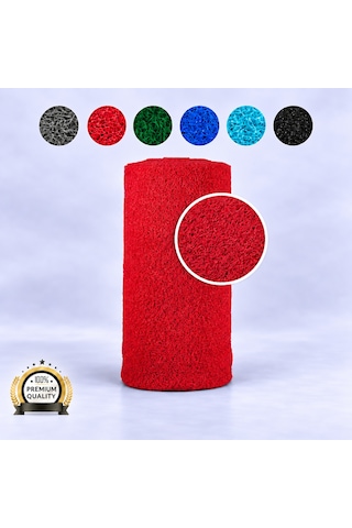 Hortumtech Kıvırcık Paspas Kir Tutucu Pvc Kapı Önü İç Dış Mekan Eko 12 Mm - Kırmızı 100 X 500 Cm