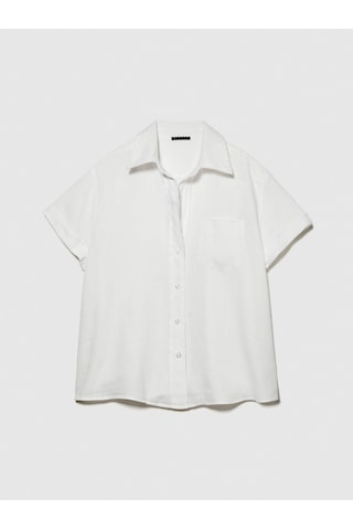 Sisley %100 Keten Düğmeli Göğüs Cepli Kısa Kollu Gömlek Kadın Beyaz Gömlek - 324p5bmllq042