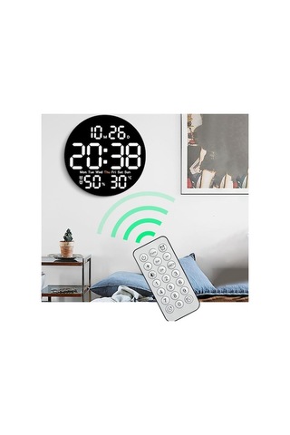 Monyee Uzaktan Kontrollü Sessiz Duvar Saati - Zaman, Tarih, Sicaklık, Nem Gösterimi, Çift Alarm, Otomatik Işık Ayarlama Ve Geri Sayım Fonksiyonu Diğer