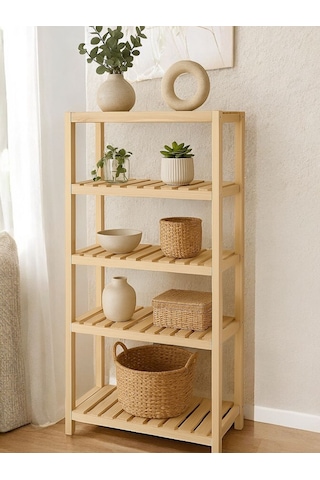 Doğal Ahşap 5 Katlı Raf Ünitesi Ahşap - Beyaz